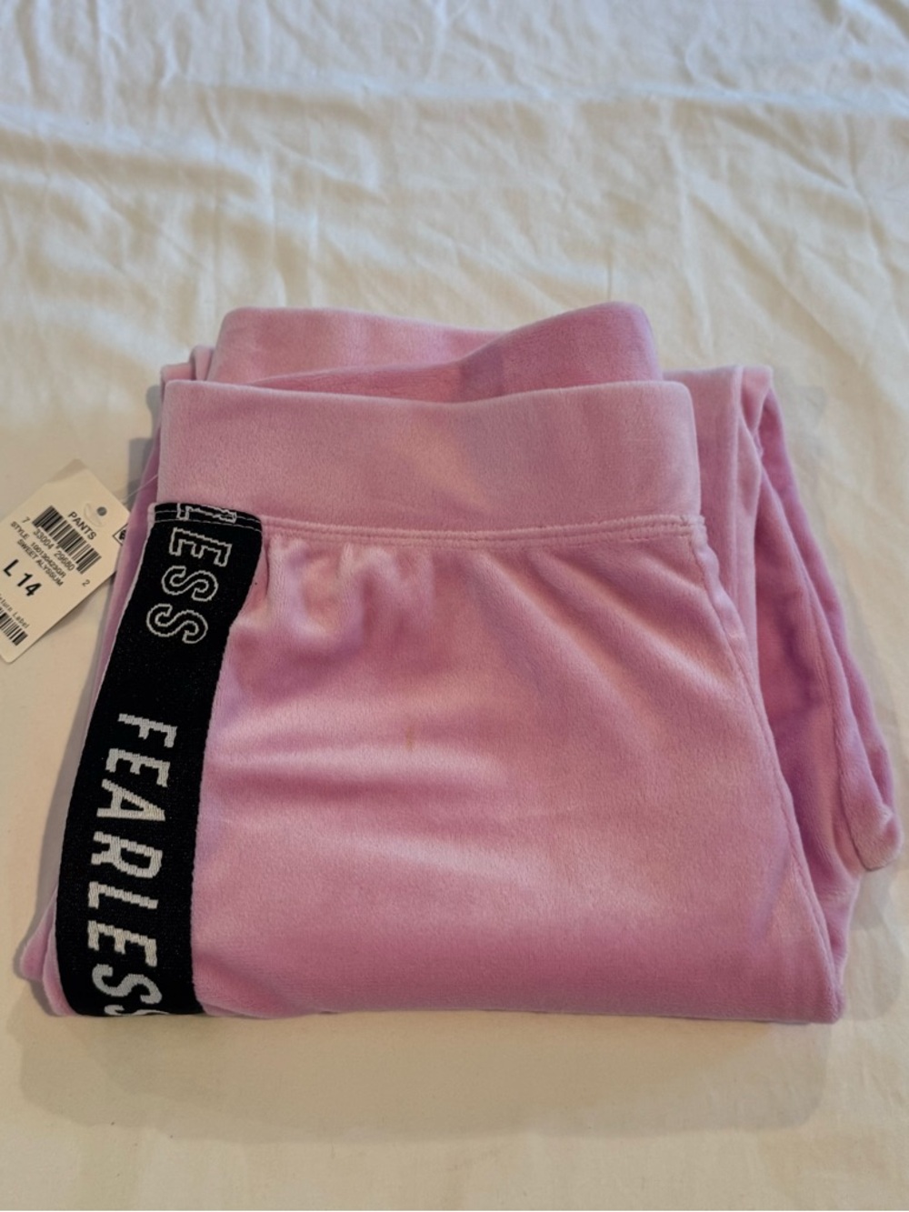 Pink Velour Sweatpants with 'FEARLESS' Side Stripe